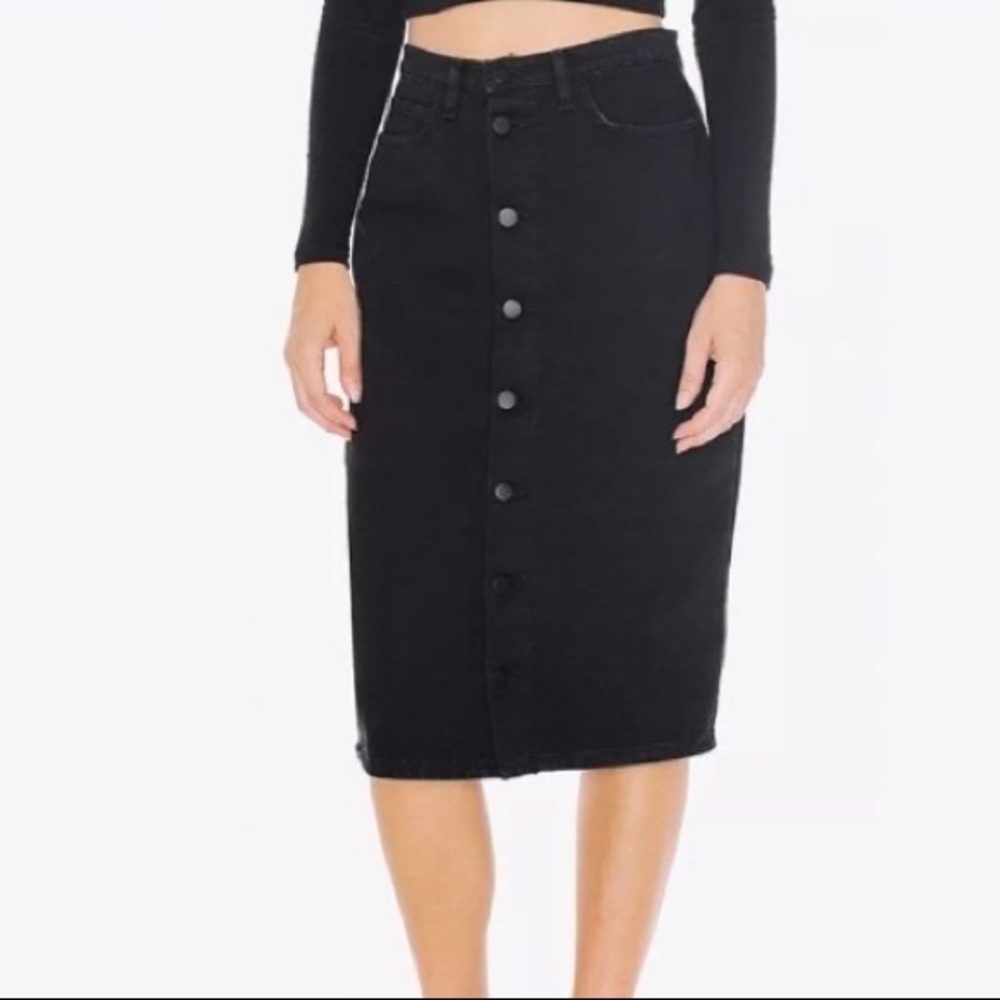 American apparel black denim button pencil skirt